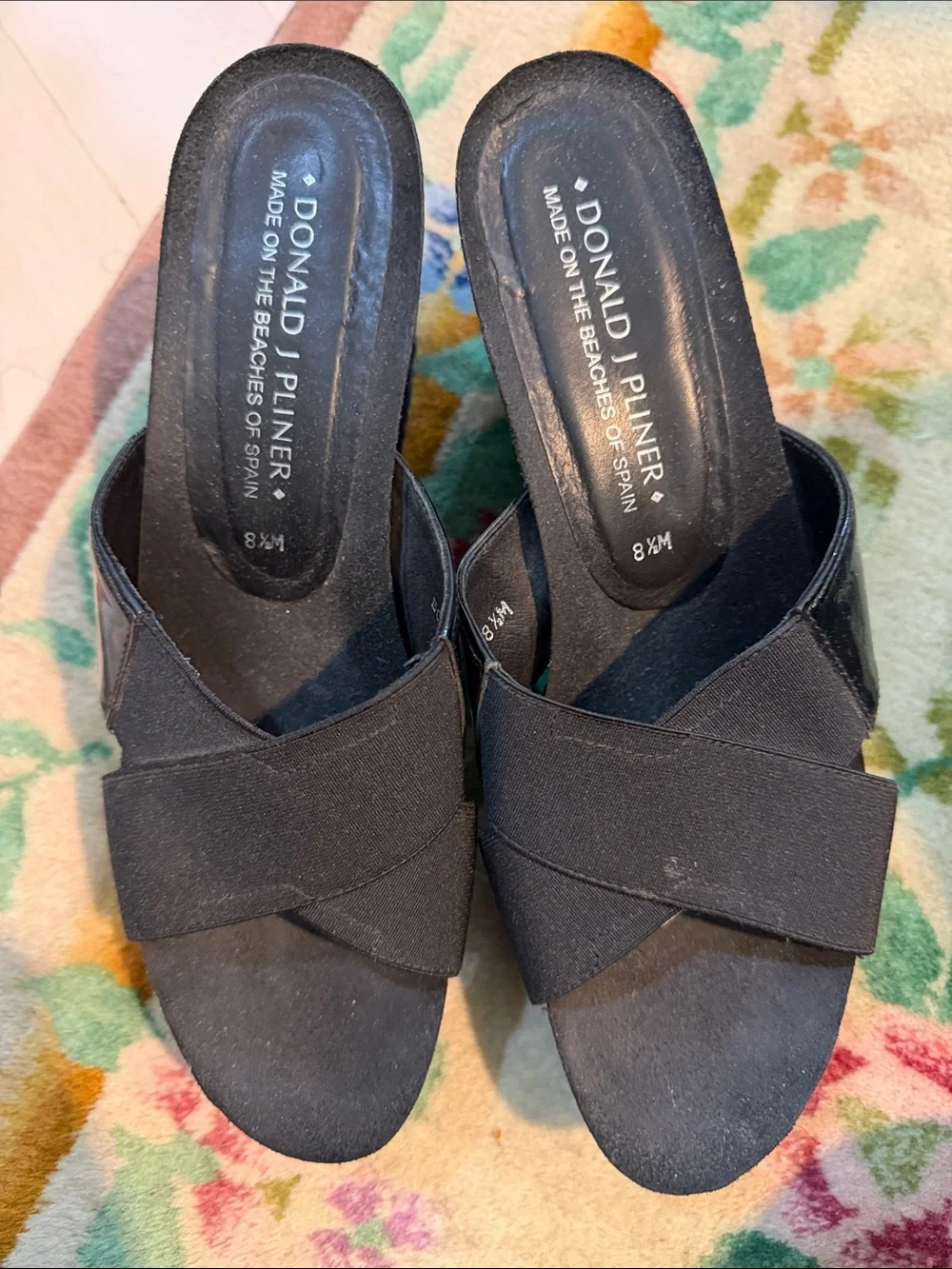 Donald J. Pliner Black Woven Wedge Slide Sandals